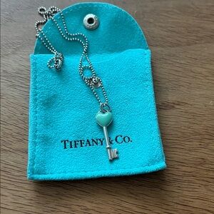 Tiffany & Co. Silver Necklace with Turquoise Heart Key Pendant